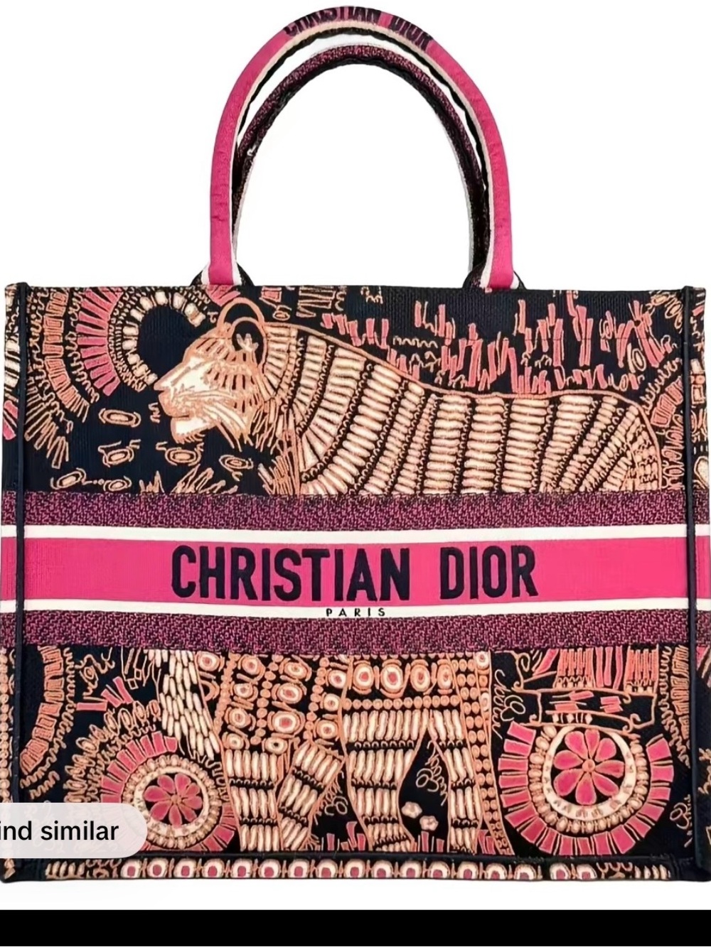 Dior Black and Pink Embellished Canvas Tote with Gold Accents